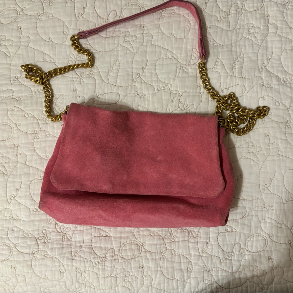 Pink Mango Suede Crossbody Bag